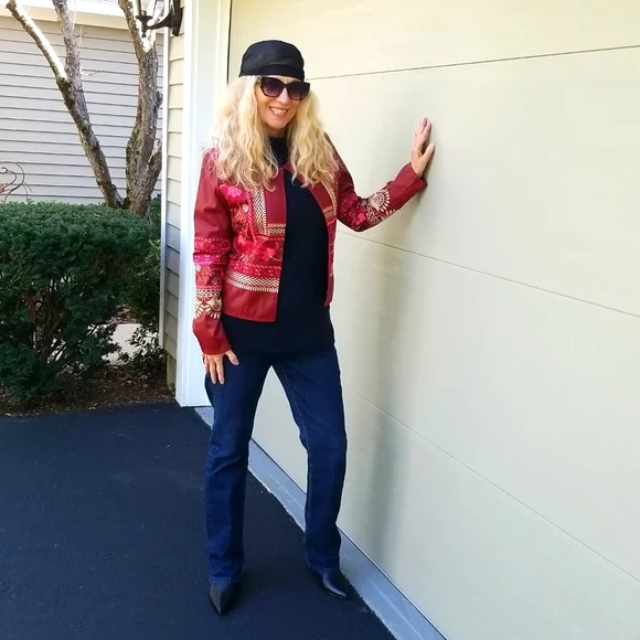 Tiramisu New Embroidered Vegan Leather Cropped Jacket, Small, $50 - Picture 9 of 15